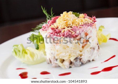 Similar – Traditional Russian salad in bowl. Olivier salad isolated