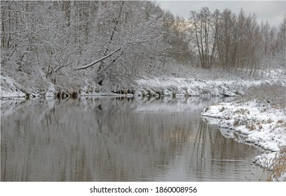 the Russian landscape - the river and the wood in the winter 