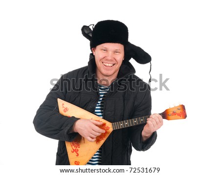 Russian man with balalaika,redneck.isolated on white background