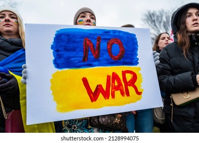 Russian Military stepped into Ukraine's soil with forces. People in United States gathered in Washington DC (White House),USA on 2.24.22 to demand to support Ukraine and demand Putin to stop the war. 