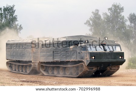 Russian military trucks in the field. Military training ground Alabino. Demonstrations Forum Army-2015