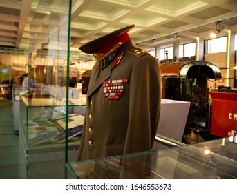 Russian Military Tunics Of Soviet Times With Awards, Museum Exhibit.

Museum Of The Moscow Railway, Russia, Moscow, January 2020.