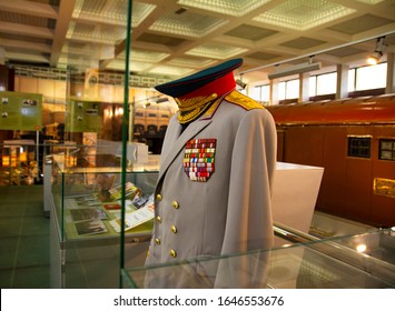 Russian Military Tunics Of Soviet Times With Awards, Museum Exhibit.

Museum Of The Moscow Railway, Russia, Moscow, January 2020.