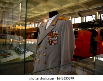 Russian Military Tunics Of Soviet Times With Awards, Museum Exhibit.

Museum Of The Moscow Railway, Russia, Moscow, January 2020.