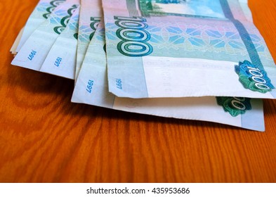 Russian money close-up of various denominations. - Shutterstock ID 435953686