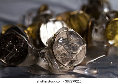 Russian Money Coins Encased In Ice