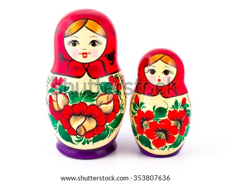 Russian nesting dolls. Babushkas or matryoshkas. Set of 2 pieces.