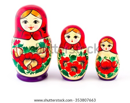 Russian nesting dolls. Babushkas or matryoshkas. Set of 3 pieces.