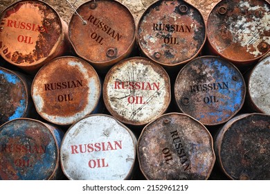 Russian Oil In Rusty Oil Barrels. Oil Import From Russia.