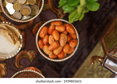 Russian Olives In The Coopered Plate Bowl For “Haftsin Or Noruz”, An Iranian Traditional Feast