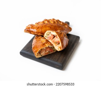 Russian Pies With Salmon Isolated On White .