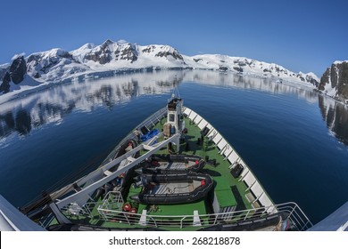 A Russian Polar Research Vessel In Paradise Bay In Antarctica. (Taken With A Fisheye Lens)