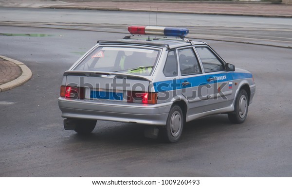 Russian police car on the\
street.