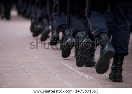 Russian police squad formation back view with 