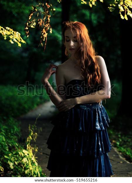 Russian Redhead Girl Freckles Beautiful Long Stock Photo 519655216 ...