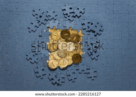 Russian ruble coins,  Russian money, golden coins and Hidden assets concept