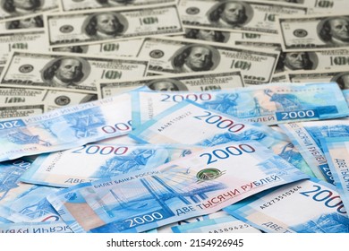 Russian Rubles With  US Dollars. Concept Of Exchange Rate