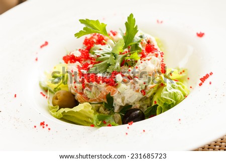 Similar – Traditional Russian salad in bowl. Olivier salad isolated