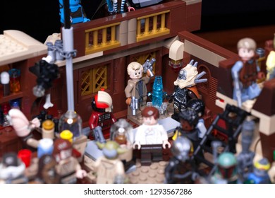 RUSSIAN, SAMARA - JANUARY 24, 2019. LEGO STAR WARS. Minifigures Bar Cantina Mos Eisley On Tatooine