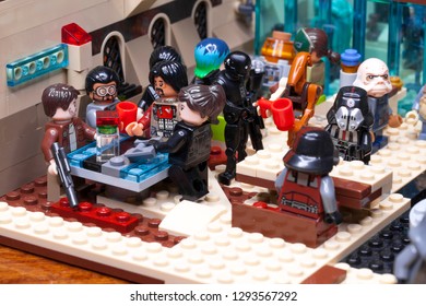 RUSSIAN, SAMARA - JANUARY 24, 2019. LEGO STAR WARS. Minifigures Bar Cantina Mos Eisley On Tatooine