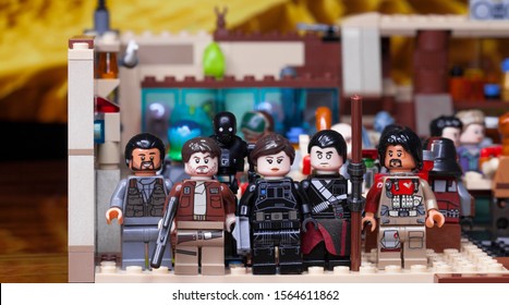 RUSSIAN, SAMARA - JANUARY 24, 2019. LEGO STAR WARS. Minifigures Bar Cantina Mos Eisley On Tatooine