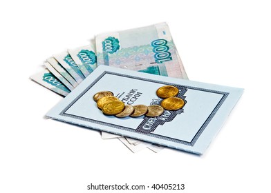 Russian Save book and money isolated on white