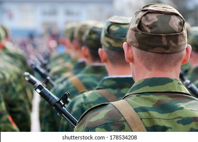 Russian Soldiers In A Formation, The Back View