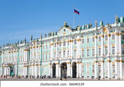 Russian State Flag On Winter Palace, St.Petersburg, Russia