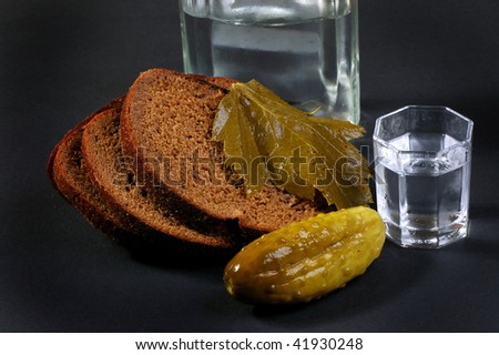 russian vodka with bread and cucumber
