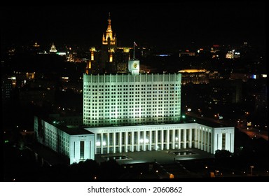 Russian Whitehouse In Moscow By Night