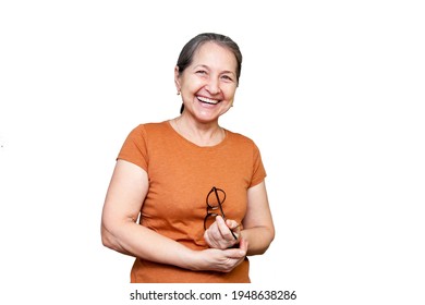 Russian Woman 55 Years Old Smiling On White Background