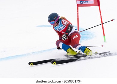 Russian Women S Alpine Skiing Cup, International Ski Federation Championship, Giant Slalom. Mountain Skier Kryukova Kristina Kamchatka Skiing Down Mount. Kamchatka Peninsula, Russia - April 2, 2019