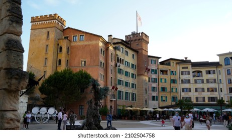 Rust, Germany-July 6.21: View of thematic hotel Colosseo in Europa-Park, the largest theme park in germany