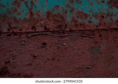 Rust texture on green scrap metal. Rust grains on a metal background. A rust effect with a layer of dirt used for vintage image styles for illustrations or presentations.