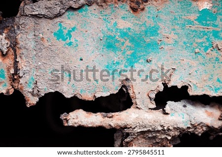 Rust texture on green scrap metal. Rust grains on a metal background. A rust effect with a layer of dirt used for vintage image styles for illustrations or presentations.
