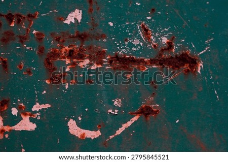 Rust texture on green scrap metal. Rust grains on a metal background. A rust effect with a layer of dirt used for vintage image styles for illustrations or presentations.