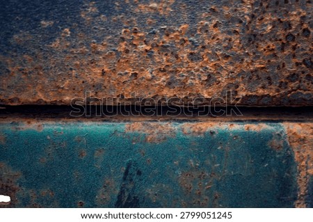 Rust texture on scrap metal. Rust grains on a metal background. A rust effect with a layer of dirt used for a vintage image style for illustrations or presentations.