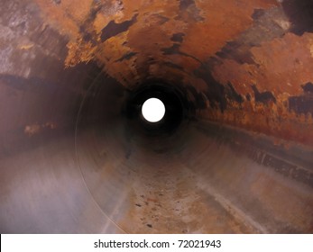 Rust the underground tunnel. Inside of gas pipeline