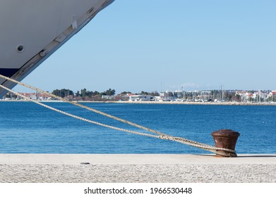 Rusted bollard with moored ferry ship at the port, in Zadar, Croatia - Powered by Shutterstock