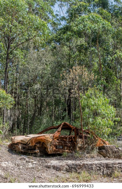 Rusted car in the forest\
of Australia