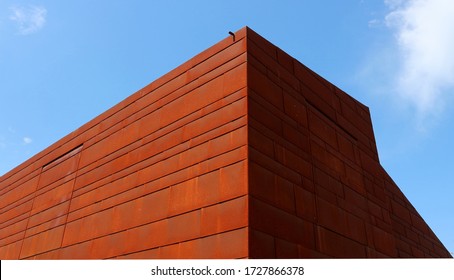 Rusted corten steel facade,  detail of a modern house.