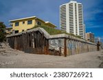 Rusted, damaged and partially collapsed seawall in South Florida