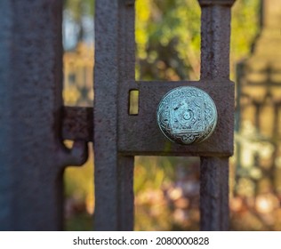 rusted iron fate with detailed patina knob cemetery 