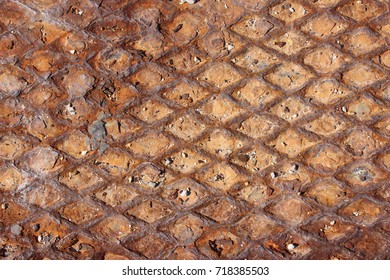 Rusted Metal Embossed Rectangle Patten Surface Texture Mold Close Up Detail