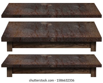 Rusted Metal Table Top Or Shelf Isolated On White