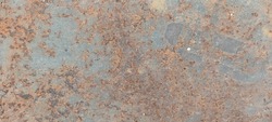 The Rusted Metal Texture On The Wall Steel For Background,  Metal Surface With Old Paint And Strong Corrosion, Dents, Rust
