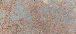 The Rusted Metal Texture On The Wall Steel For Background,  Metal Surface With Old Paint And Strong Corrosion, Dents, Rust