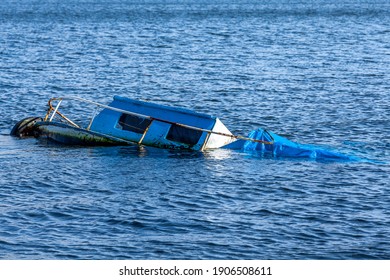 Rusted old boat sunken in the Marmara Sea