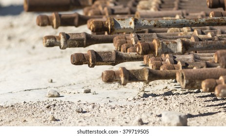 Rusted Sucker Rod Of Crude Oil Pump- Close Up