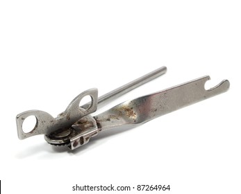 Rusted Vintage Can Opener On A White Background